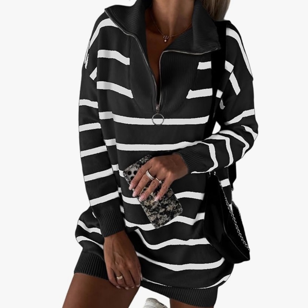 Black striped sweater dress